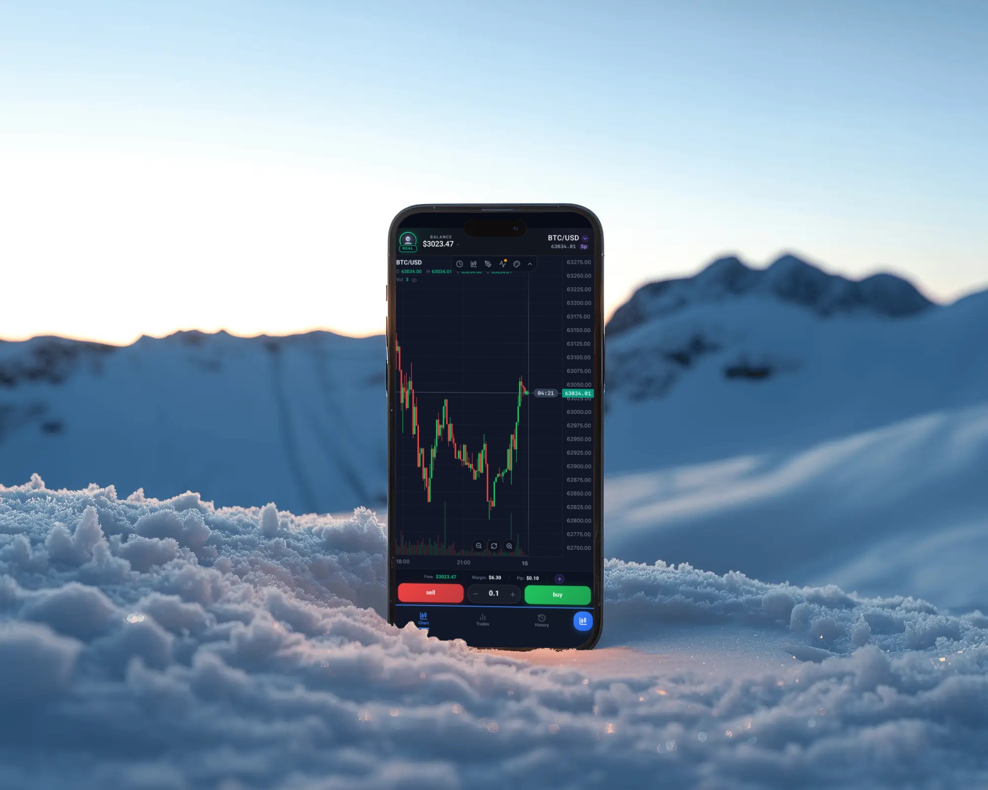 Tradino mobile app in the mountains