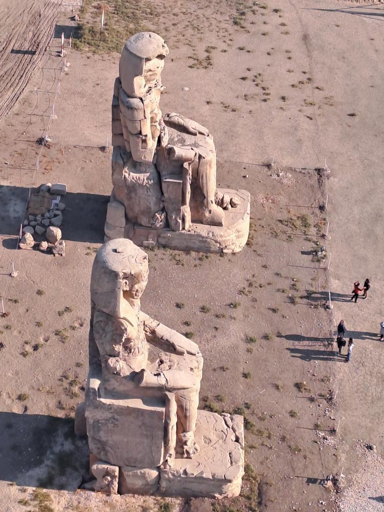 Colossi of Memnon aerial view, Luxor