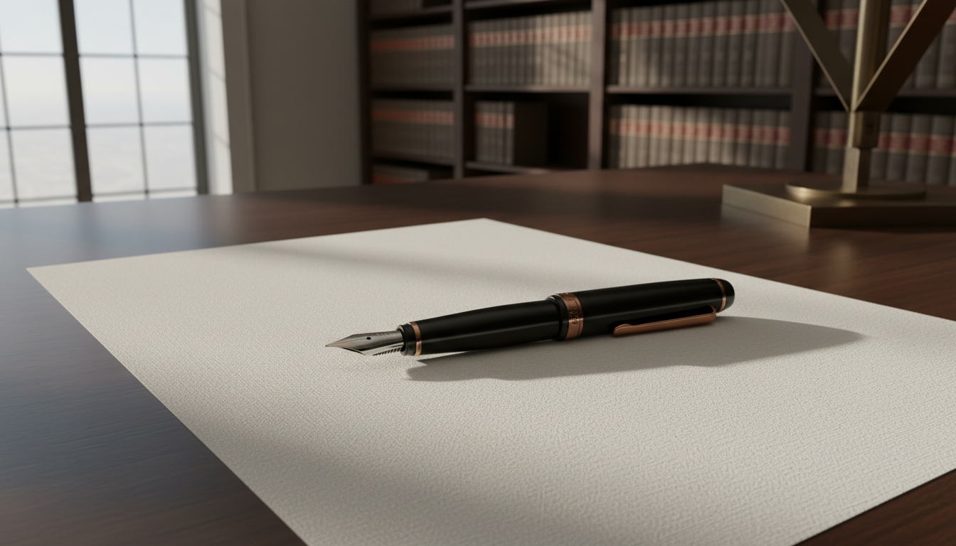 Fountain pen on linen paper symbolizing protected intellectual property