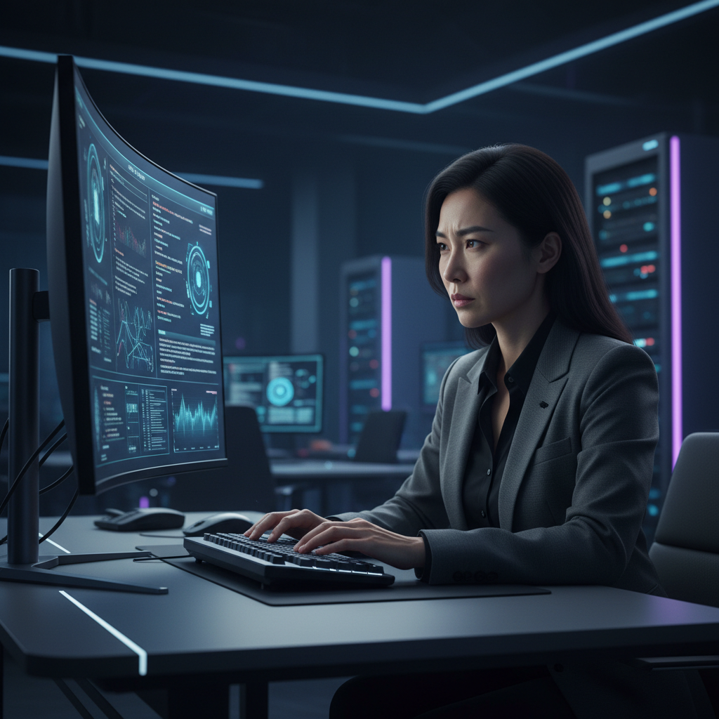 Asian woman analyzing online content