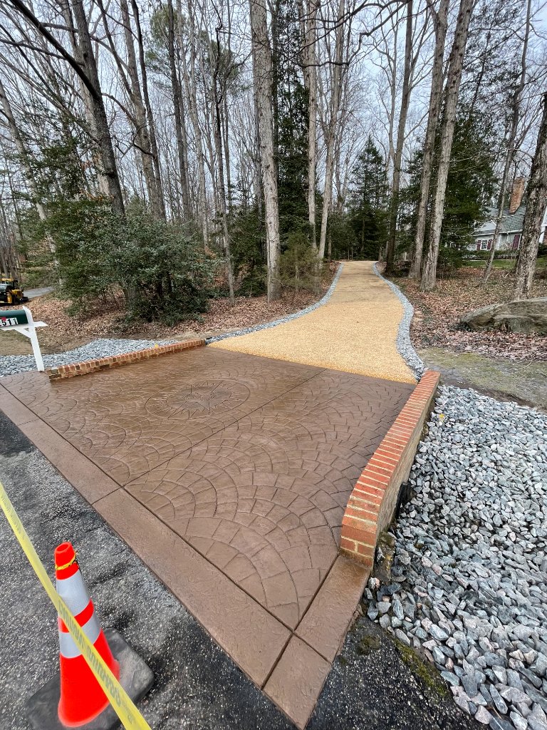 Decorative stamped concrete driveway