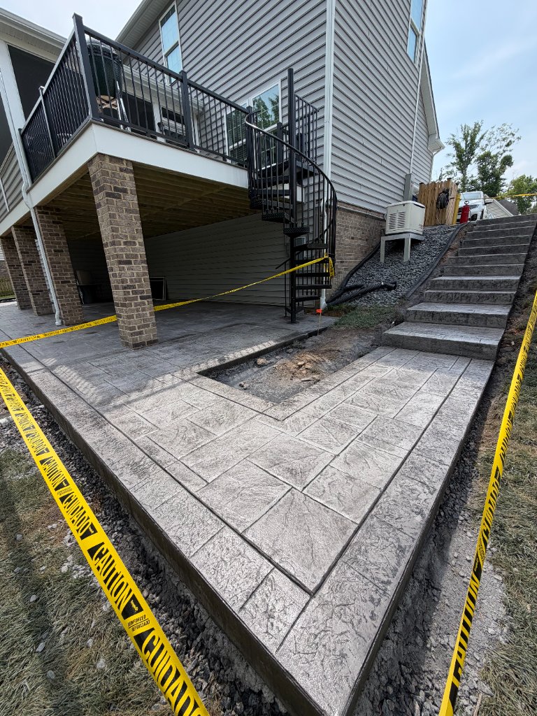 Stamped concrete patio with steps