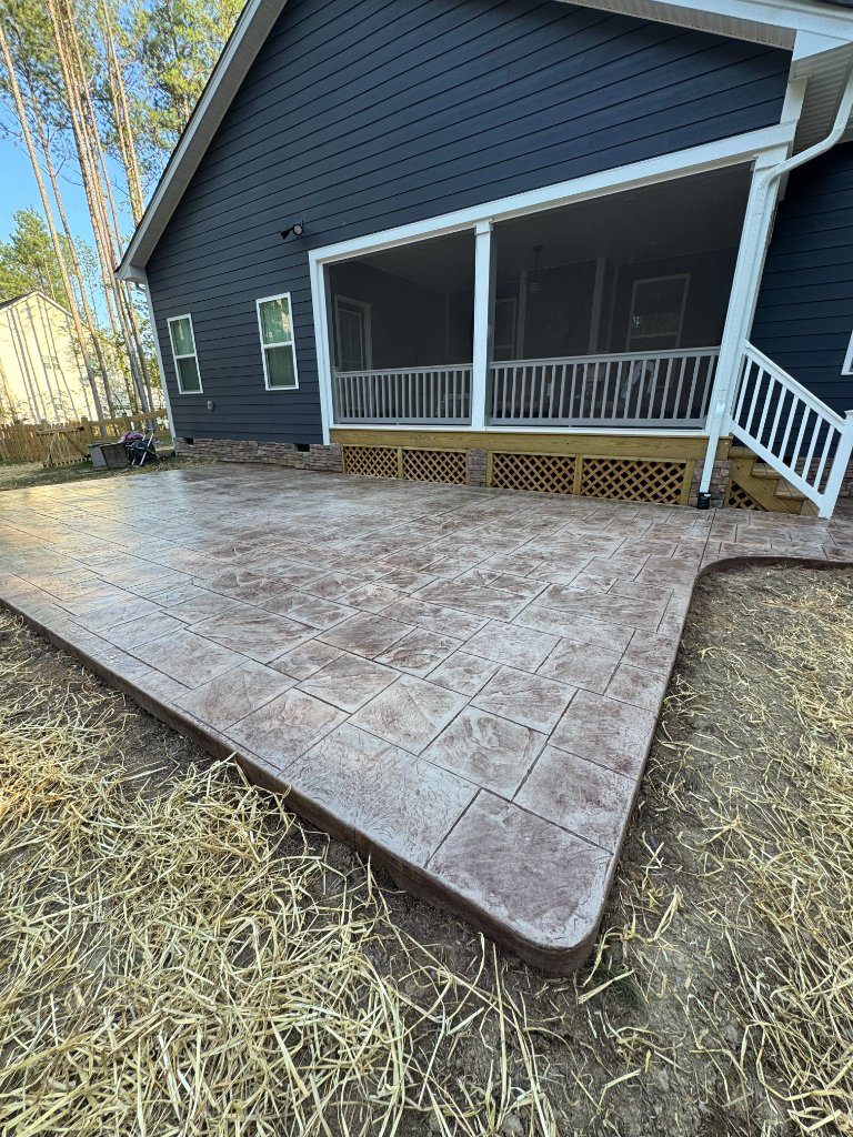 Stamped concrete backyard patio