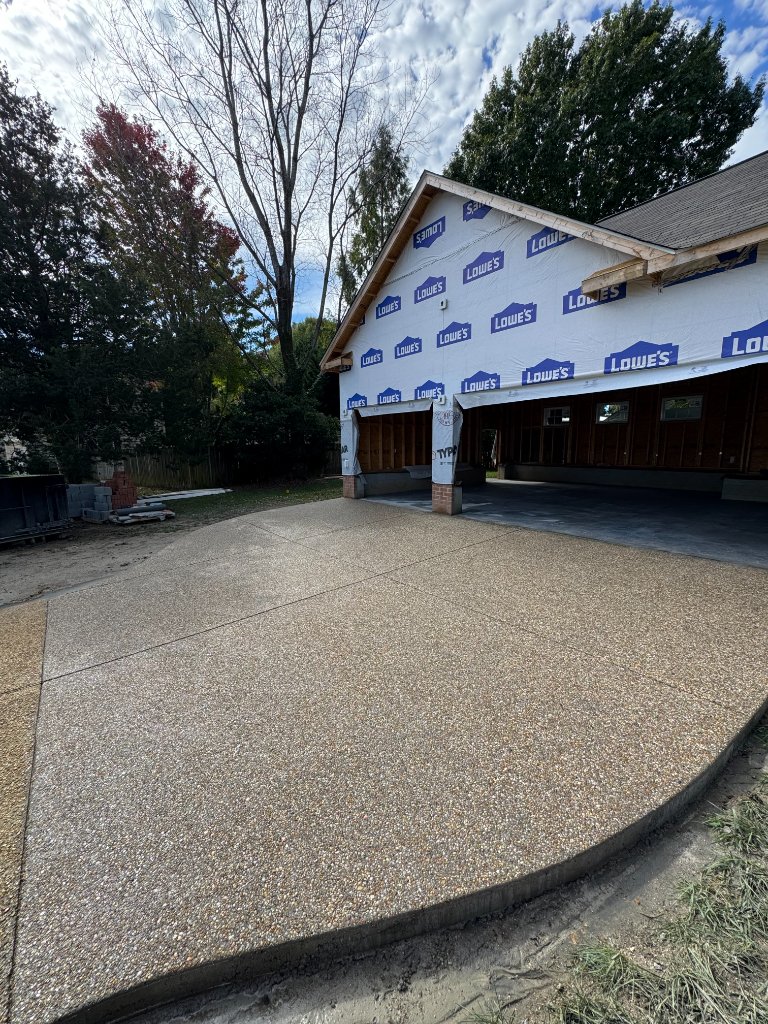 Exposed aggregate garage driveway