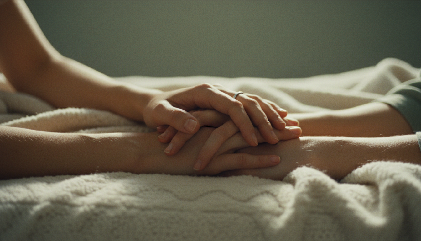 Supportive hands holding together in a nurturing gesture