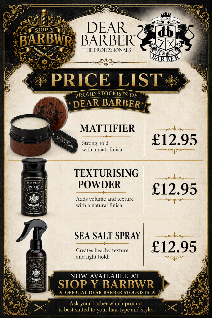 Dear Barber price list — official stockist at Siop y Barbwr, Llandysul