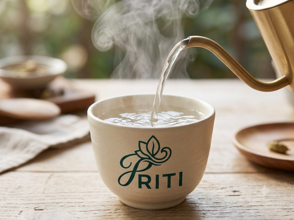 Priti chai being poured hot