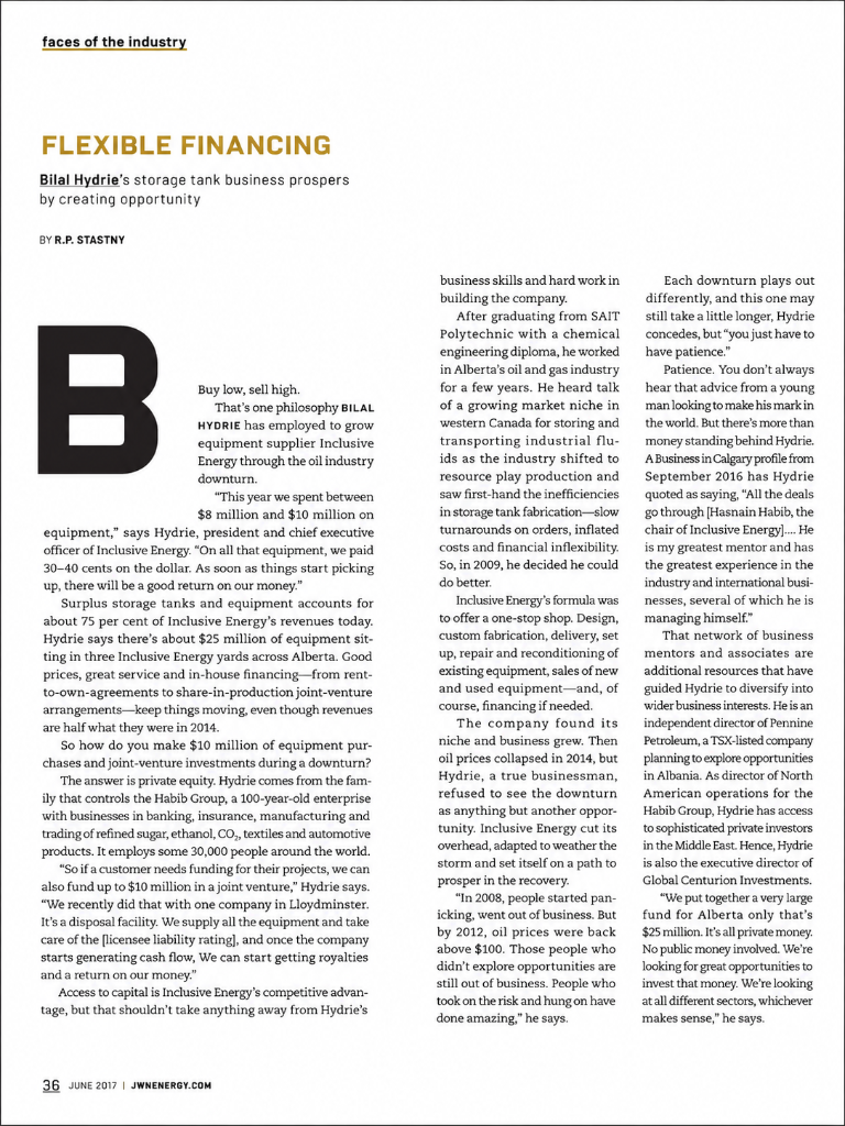 Bilal Hydrie — Featured in Oilweek Magazine feature graphic