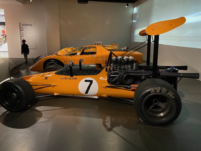 McLaren Peter Gethin car — close-up in museum lighting