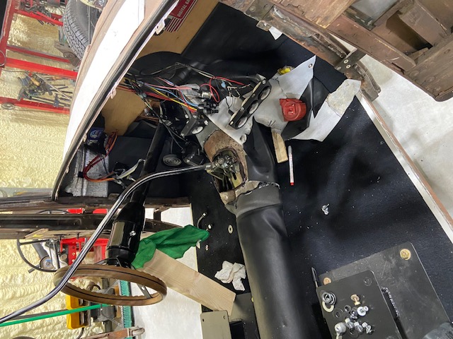 Interior build progress — wiring, floor, shift column
