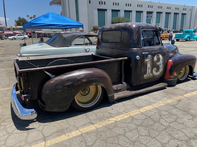 Slammed rat rod truck #13 — patina, chrome bumper, Pomona