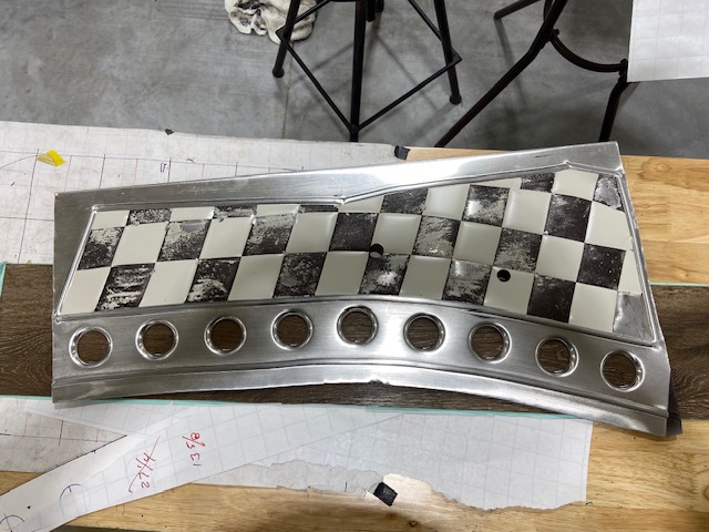 Bead-rolled door panel with checker pattern — flat layout