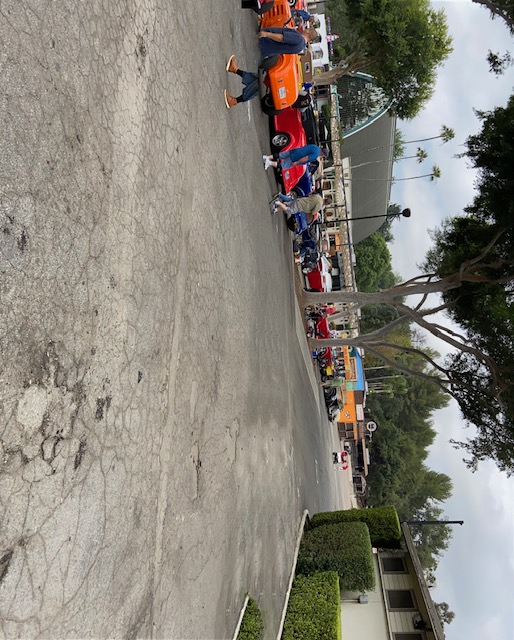 Pomona field overview — hot rods and trucks lined across the lot