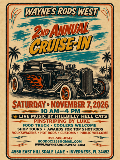 2nd Annual Cruise-In — Saturday, November 7, 2026 — Click for details
