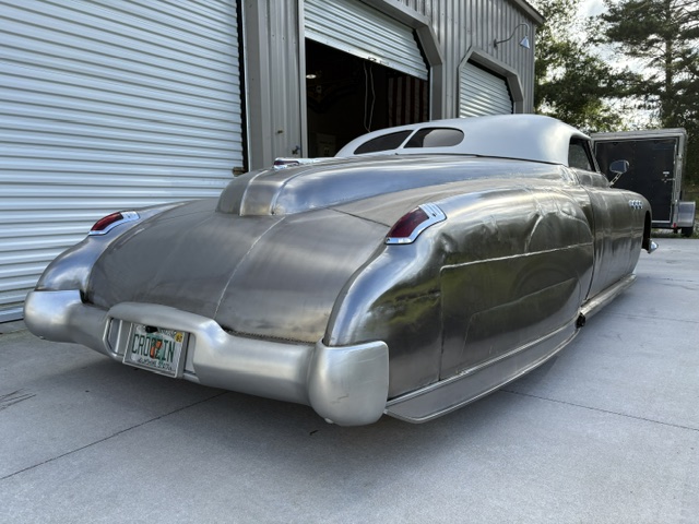 Rear three-quarter — completed custom bodywork, whitewalls, convertible top