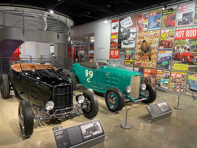 Petersen Museum — hot rod history wall, magazine covers