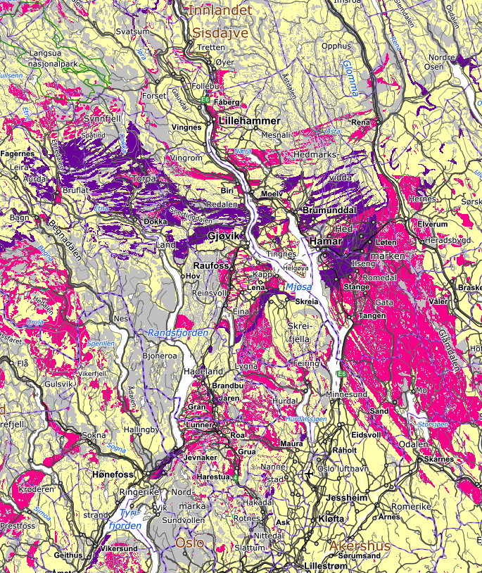 Radonrisikokart Mjøsregionen