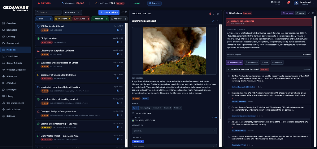 Field Intelligence—Real-time incident reporting with geolocation, imagery, and AI advisories across teams