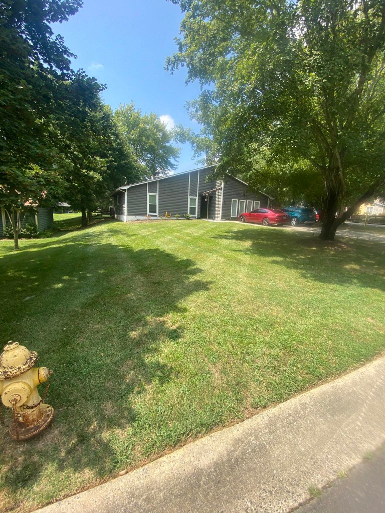 Front yard — clean cut at dusk