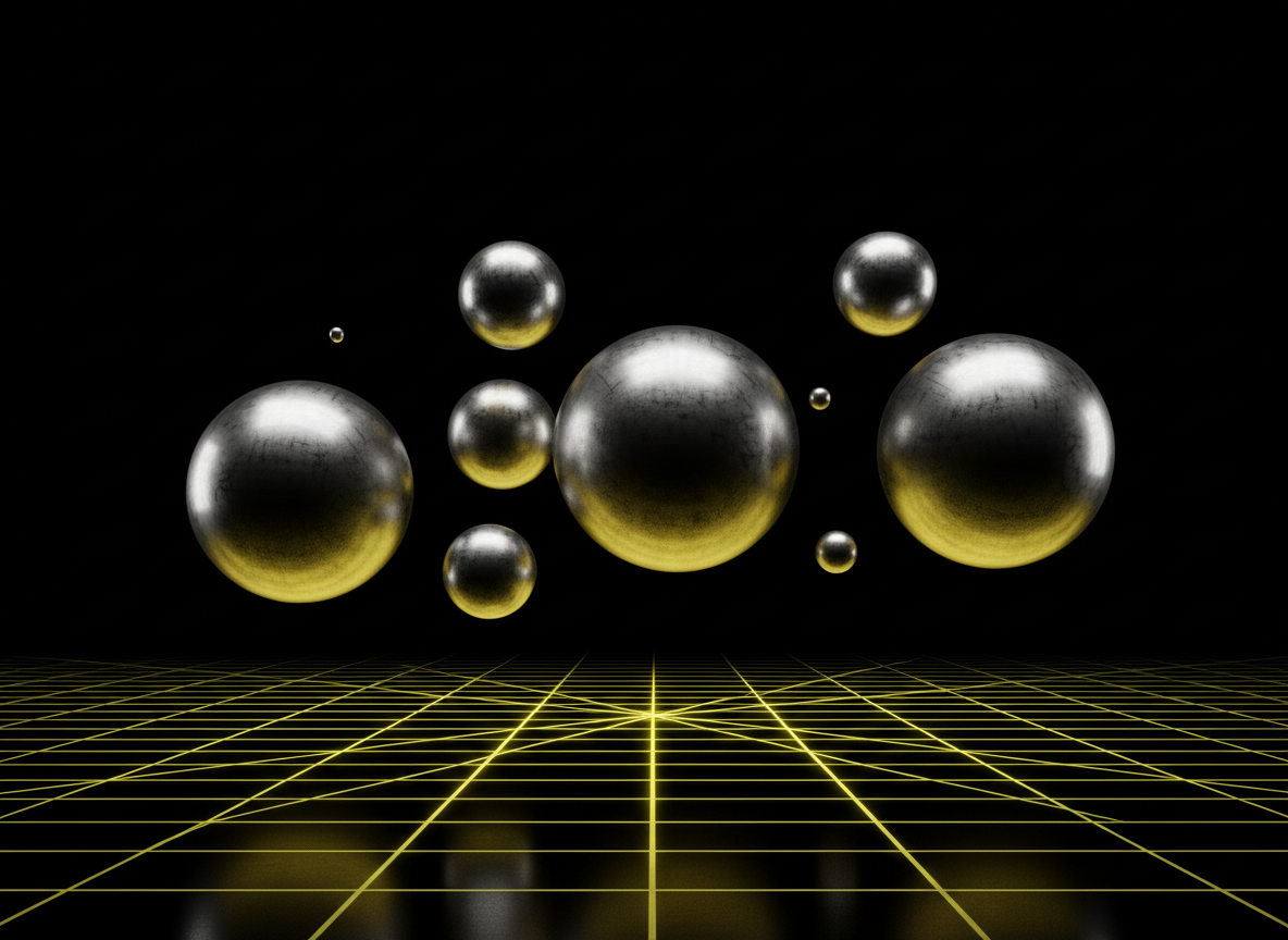 Abstract metallic measurement spheres over a precision grid