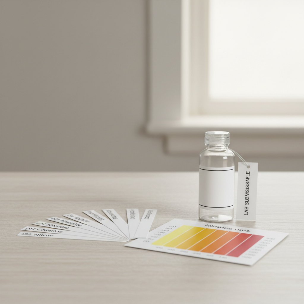 Wassertester und Laborprobe zuhause