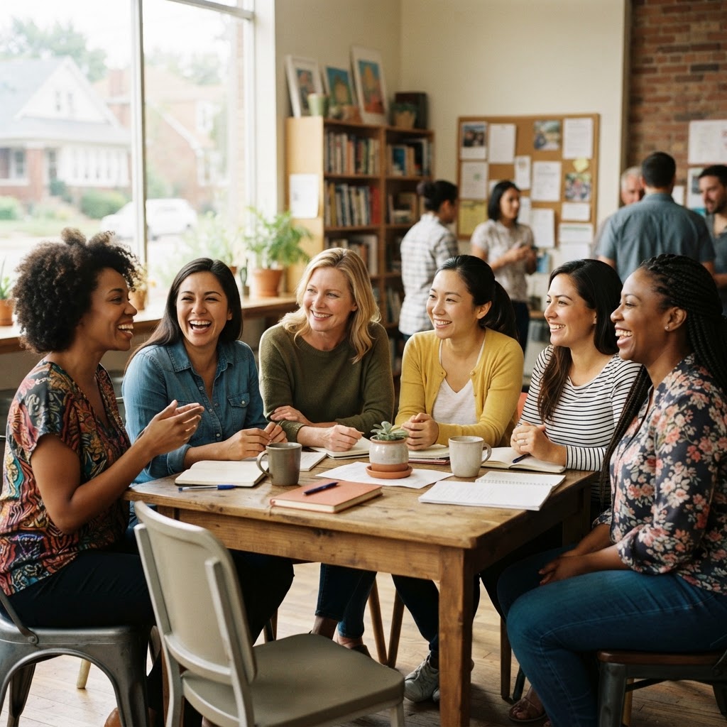 Diverse group of women in a community space