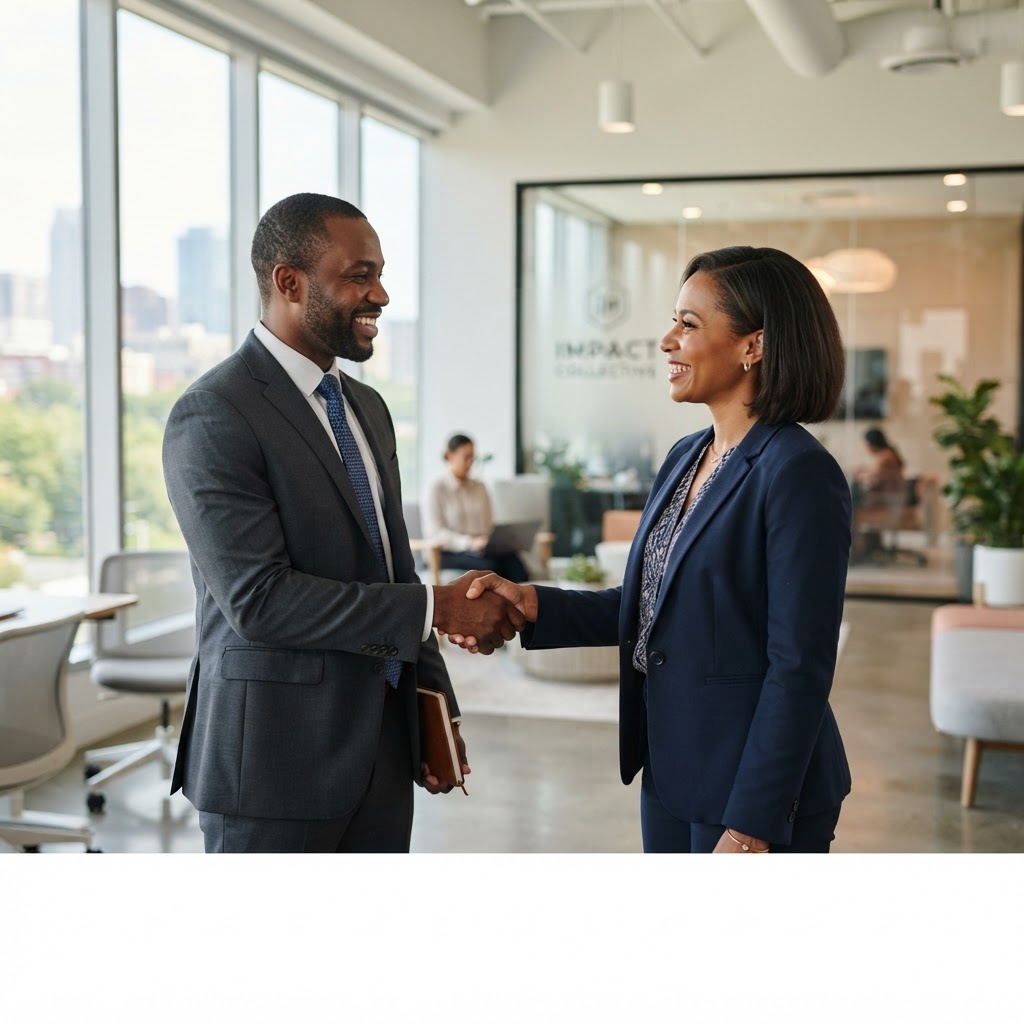 African American professionals shaking hands in partnership