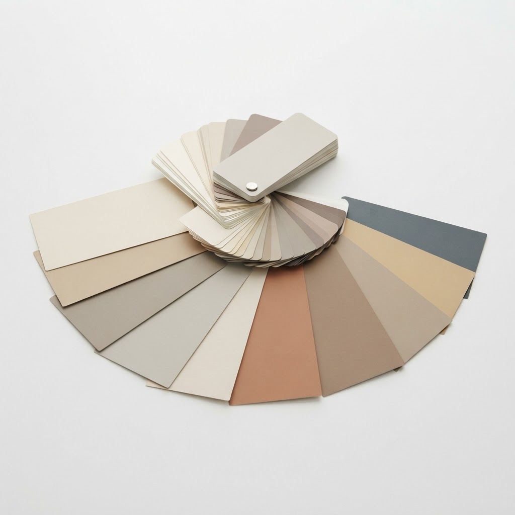 Paint color swatches and finish samples