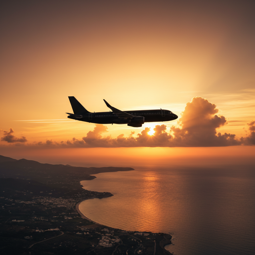 Airplane at sunset