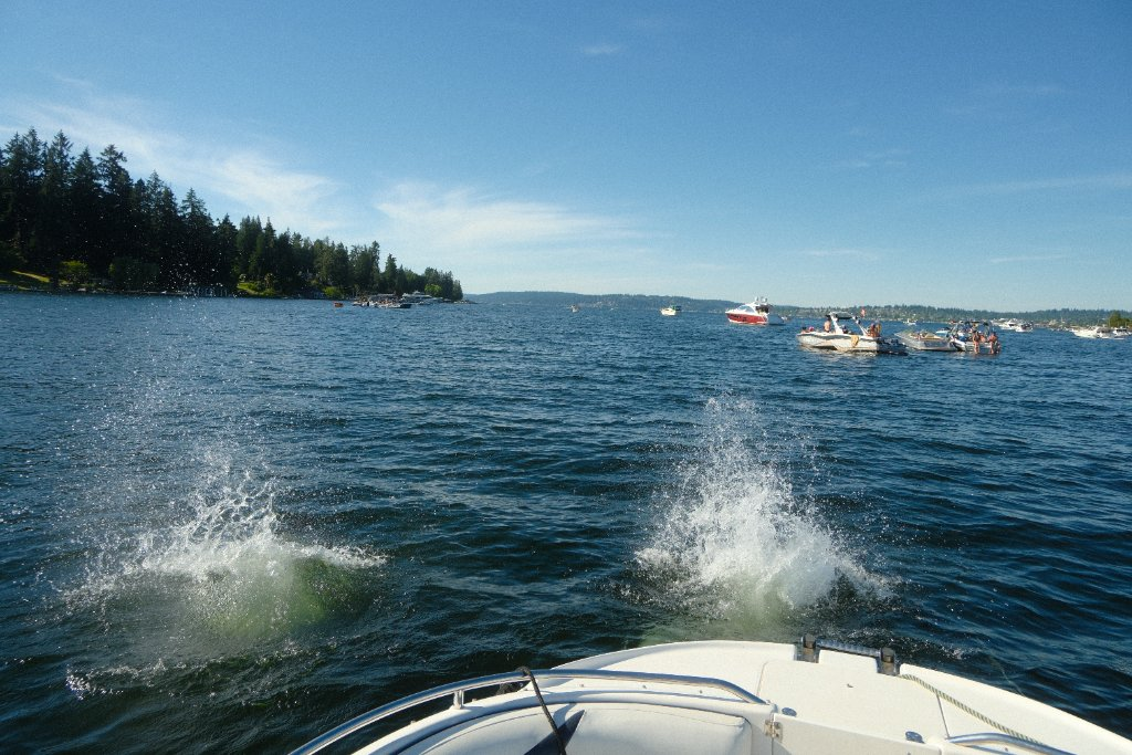 Boat wake splashing on Lake Washington