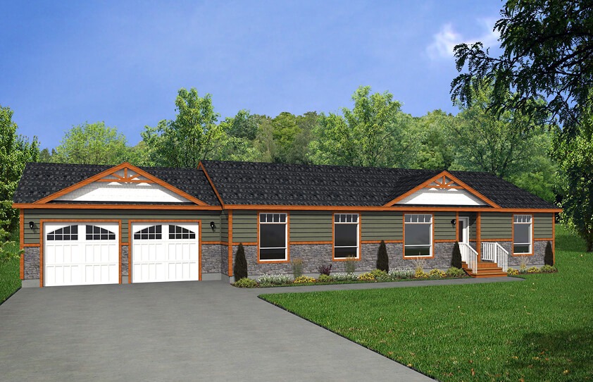 RTM home exterior design with an attached garage