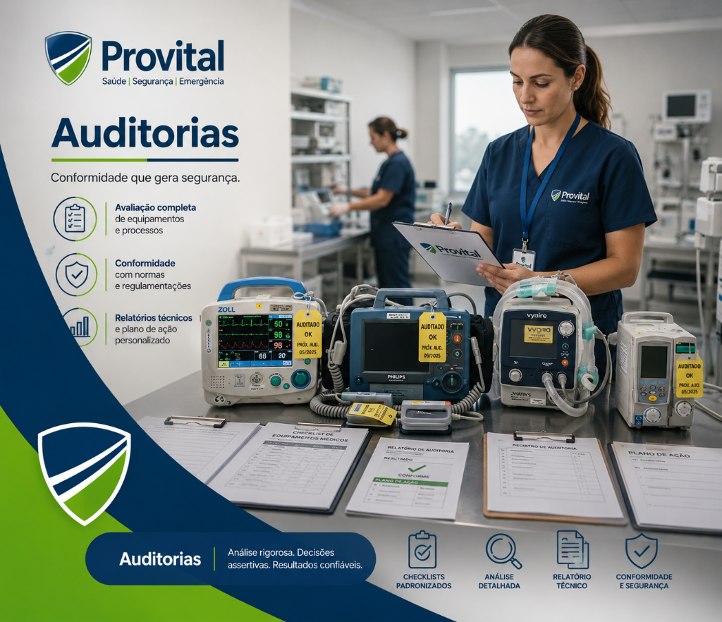 Sala de engenharia clínica da Provital com equipamentos monitorados