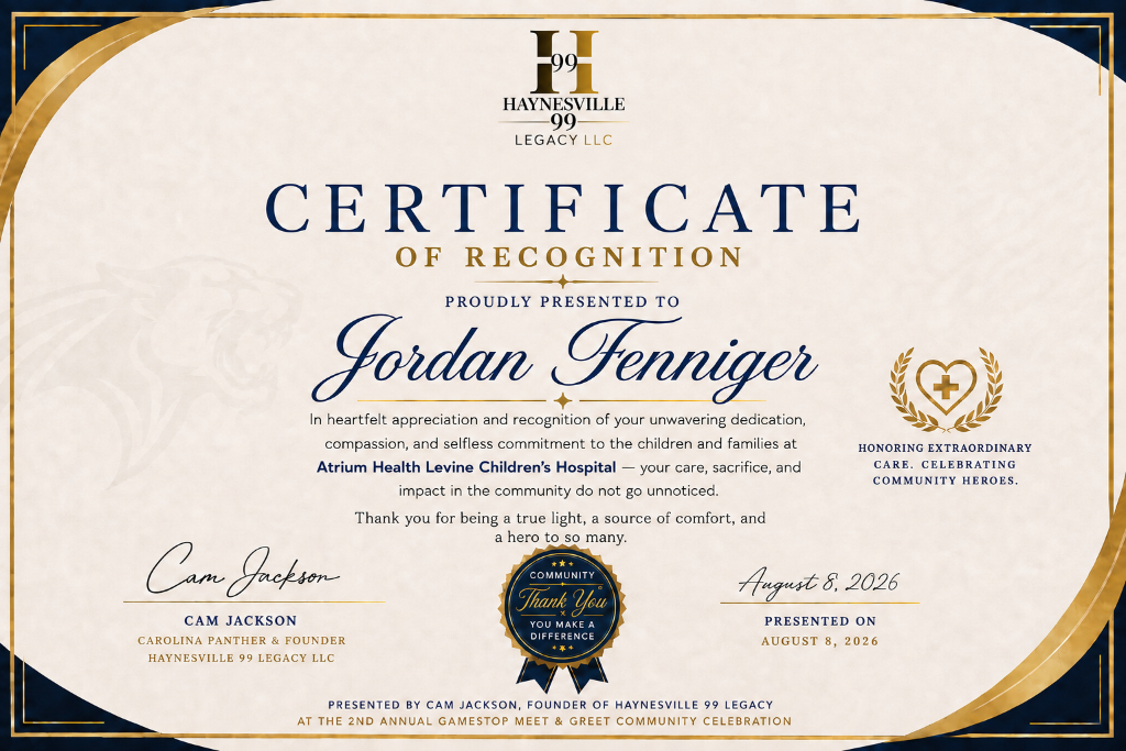 Certificate of Recognition — Jordan Fenniger