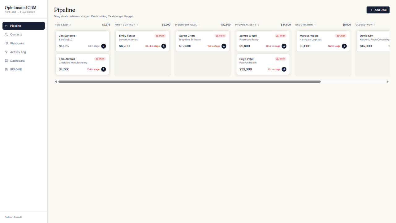 Opinionated CRM template preview