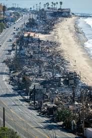 Aerial fire devastation along Malibu coastline