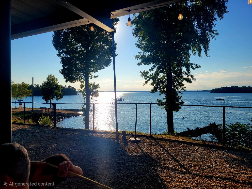 Lakeside dining at sunset