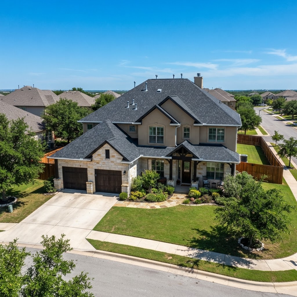 Residential home with new architectural shingle roof
