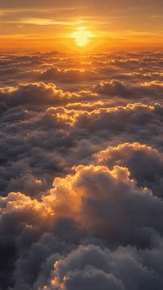 Sunset seen from above a sea of clouds