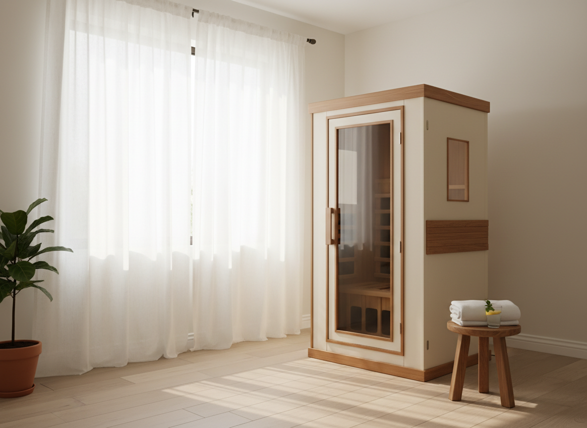 Portable steam sauna in a clean, modern home setting for at-home spa relaxation