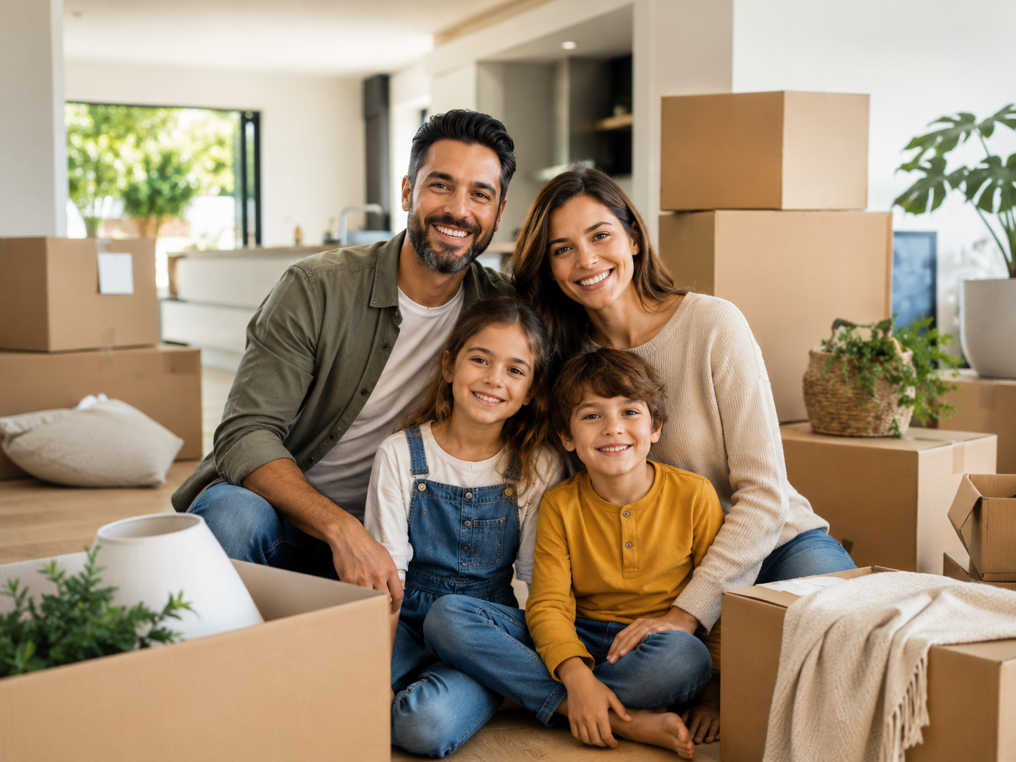 A family settling into their new home
