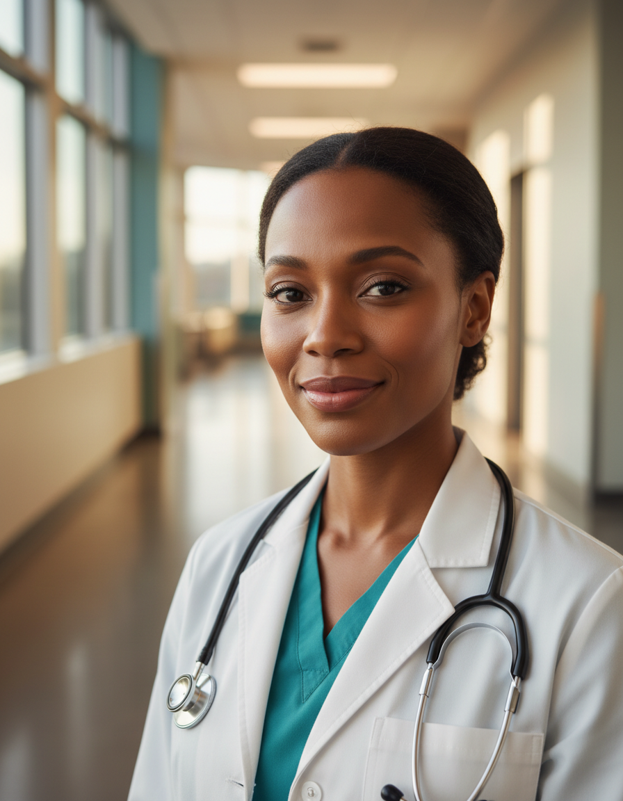 African doctor in clinical setting