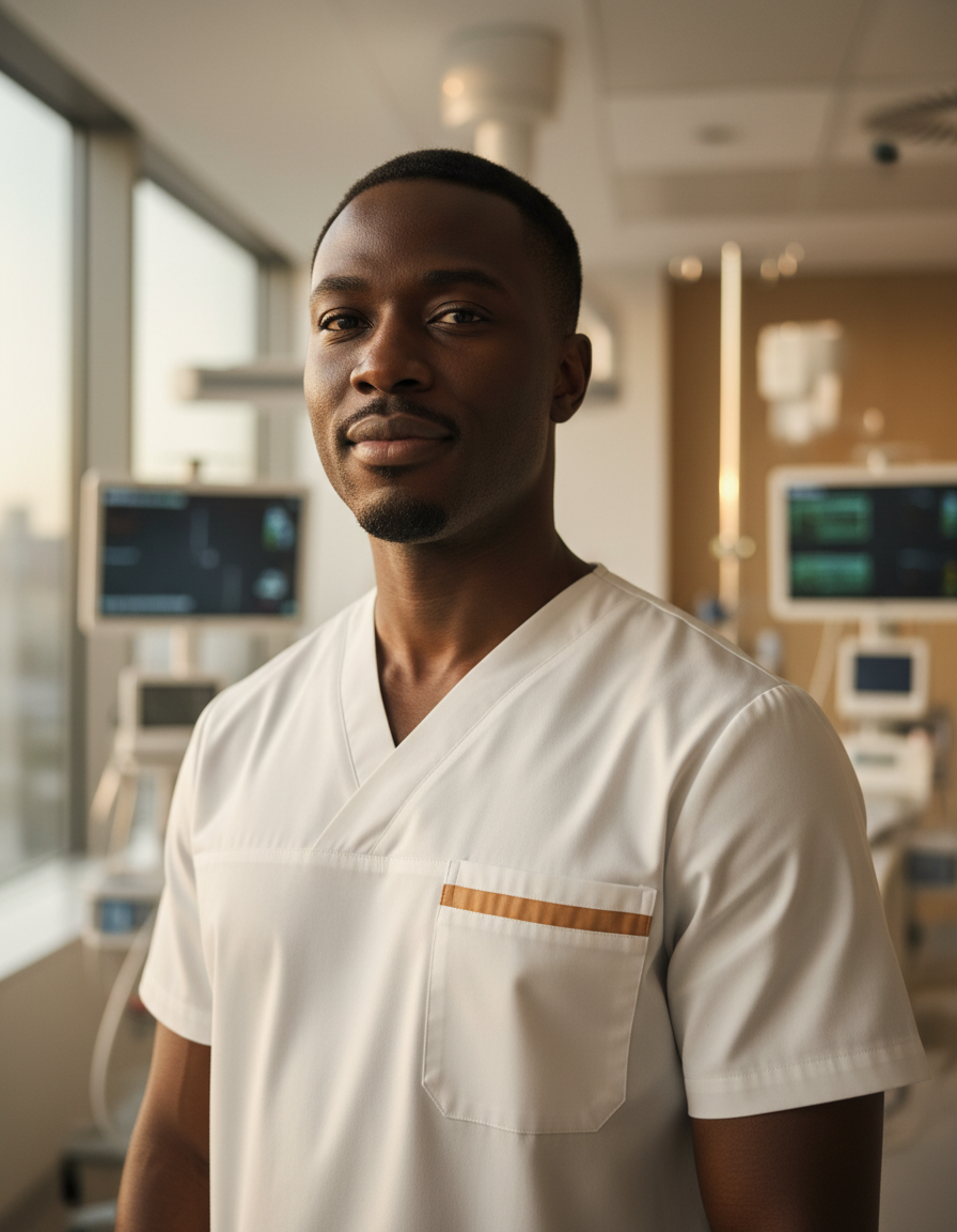 African nurse in modern hospital
