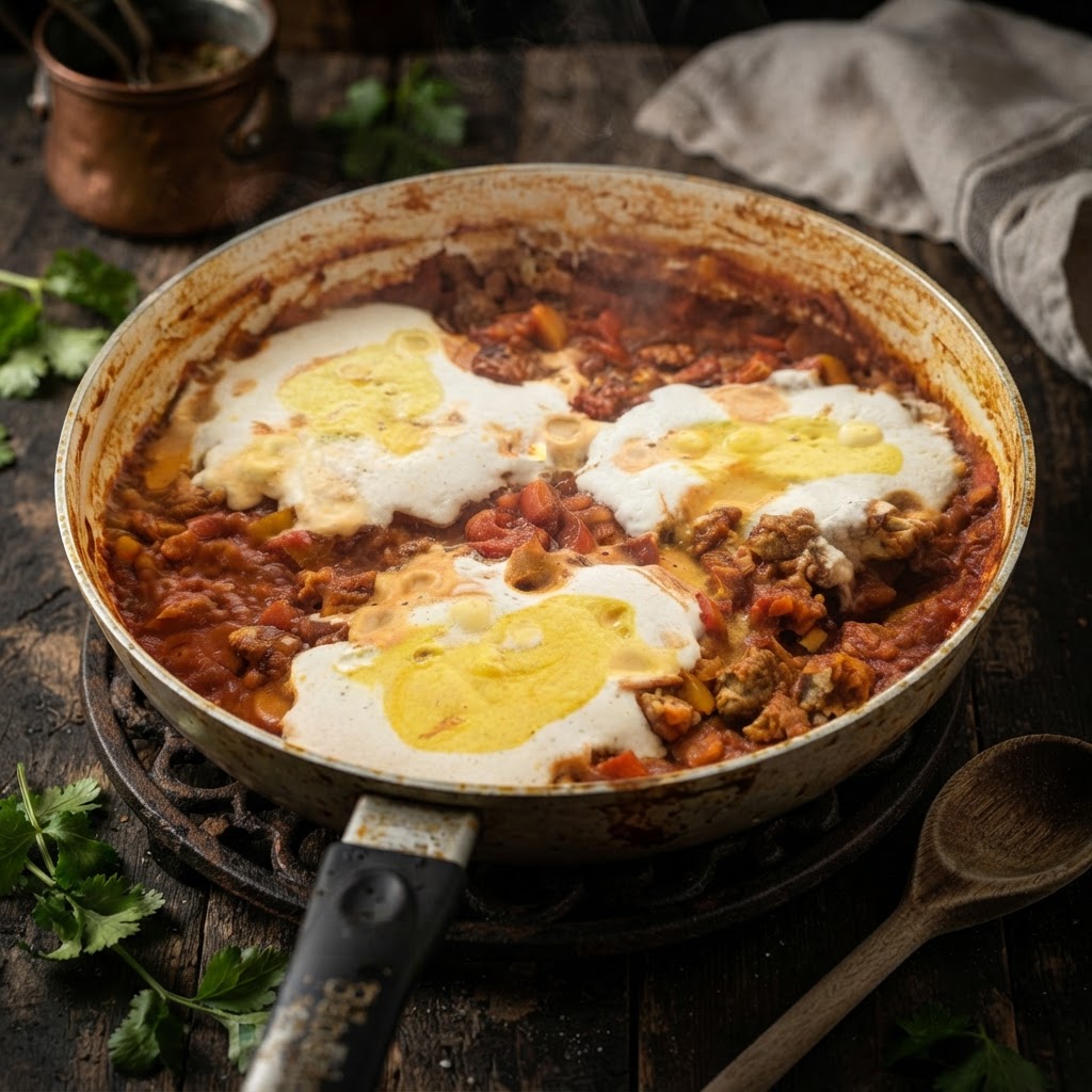 Vegan Shakshuka with Smashed Meatballs and Silken Tofu Egg