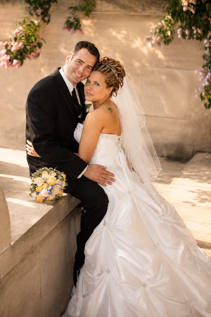 Couple embracing in warm evening light