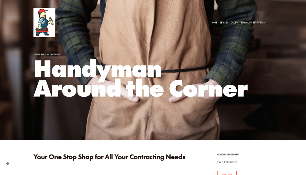 Handyman Around the Corner original website homepage with handyman-focused hero and single contact pathway