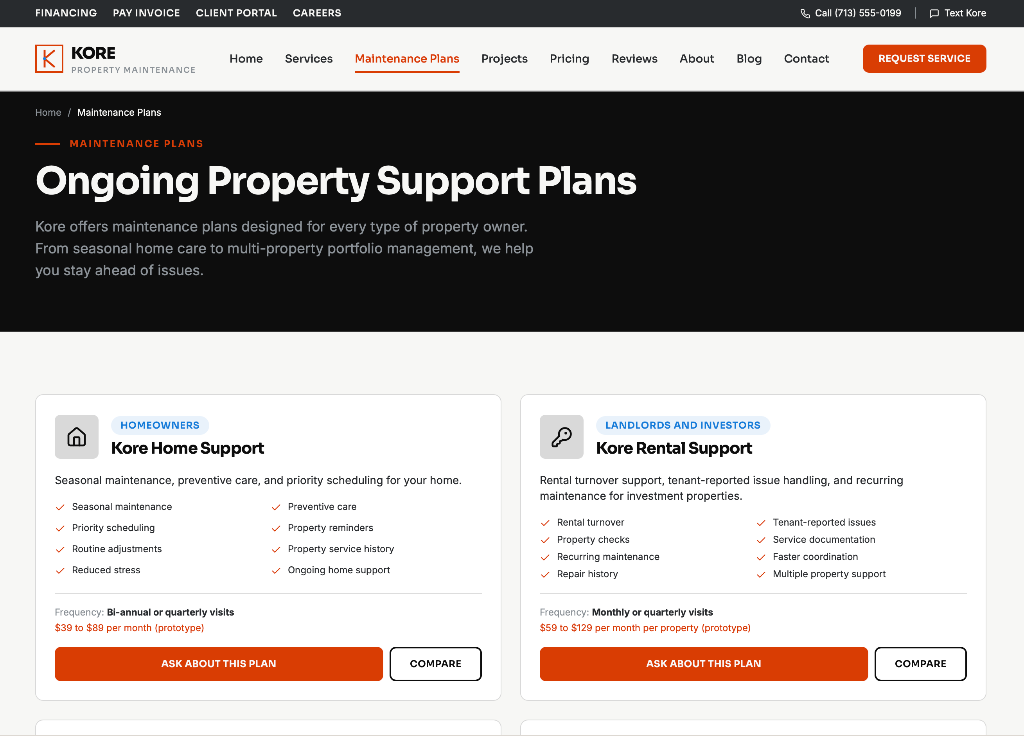 Audience-Specific Maintenance Plans interface: Maintenance Plans