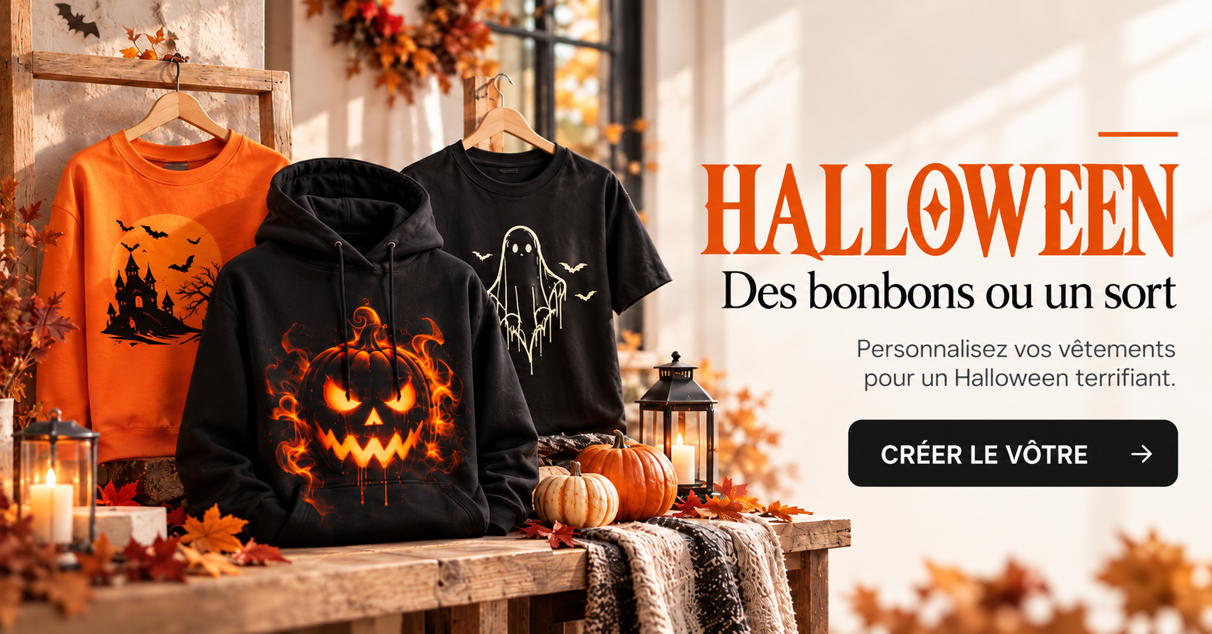 Halloween — Des bonbons ou un sort. Personnalisez vos vêtements pour un Halloween terrifiant.