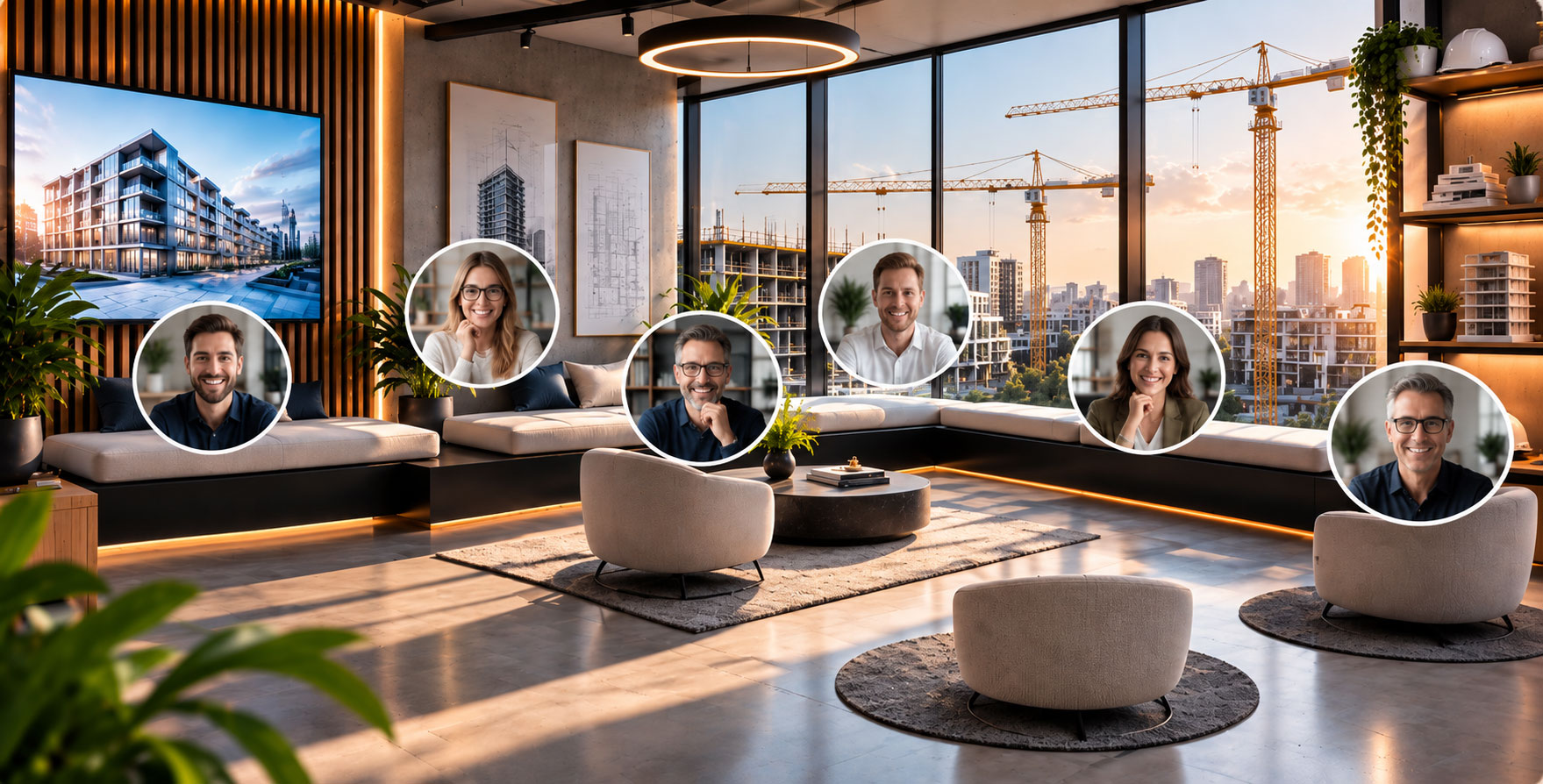 Virtuelles Branchenforum der Unternehmerwelt: Unternehmer im Gespräch an einem digitalen Tisch
