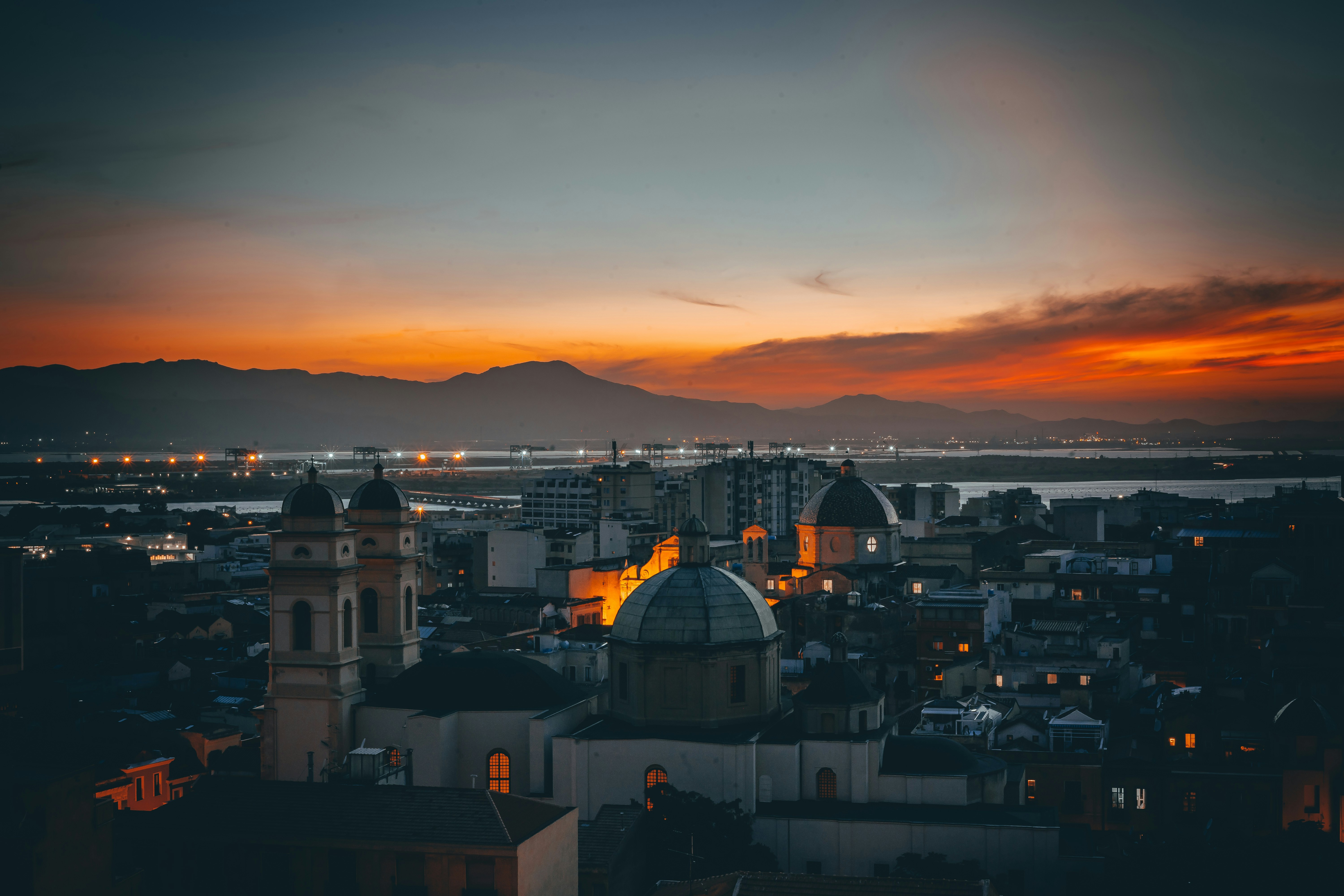 Cagliari, Sardinia at dusk — the Mediterranean horizon
