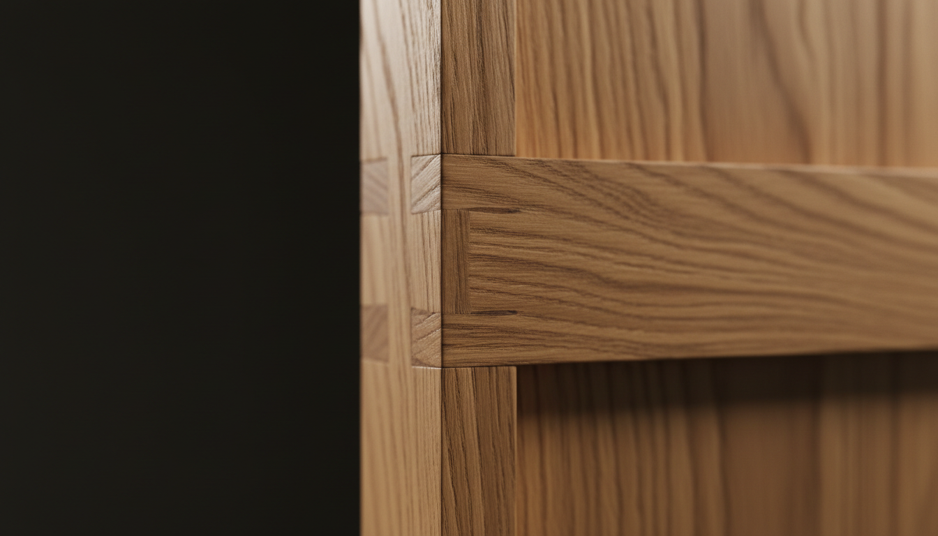 Close-up of hand-finished timber joinery showcasing construction craftsmanship
